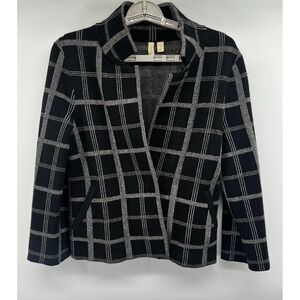 Anthropologie MOTH Black & Gray‎ Window Pane Plaid Checker Cardigan Sweater S